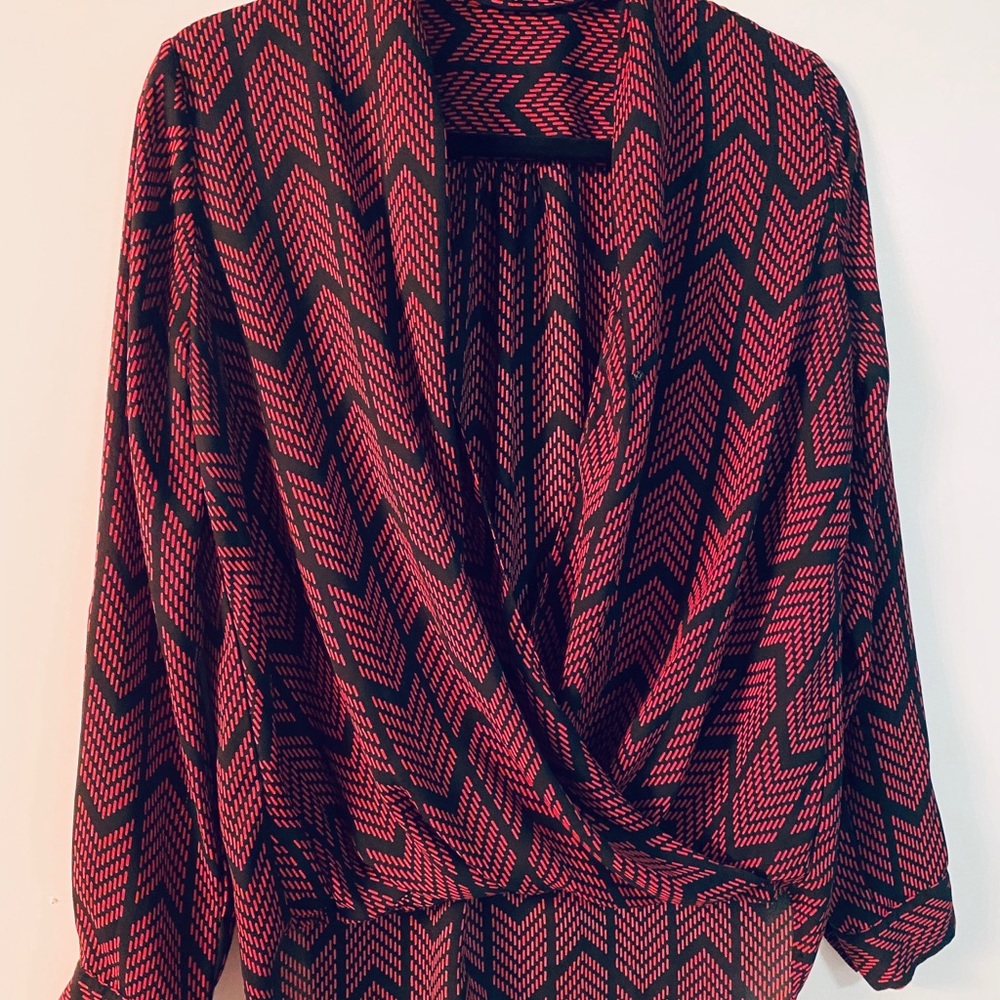 Pleione Faux Wrap Work Shirt Blouse